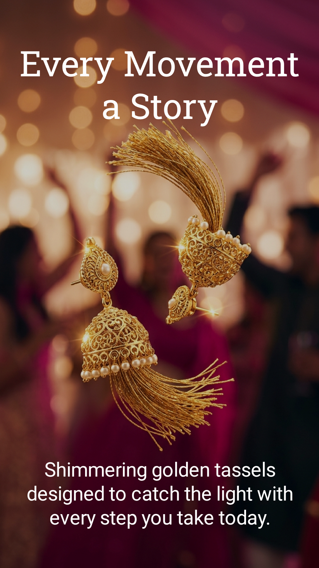 Celestial Tassel Jhumkas — golden earrings with pearl-lined bells